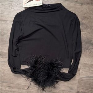 Naked Wardrobe Black Crop Top with Feather Detail